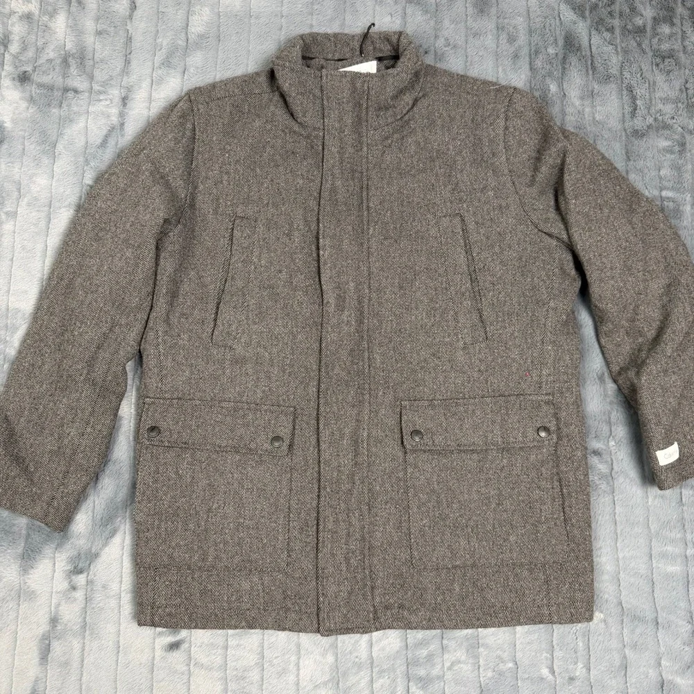 Calvin Klein Mens Grey Wool Blend Herringbone Field Jacket Coat Large L